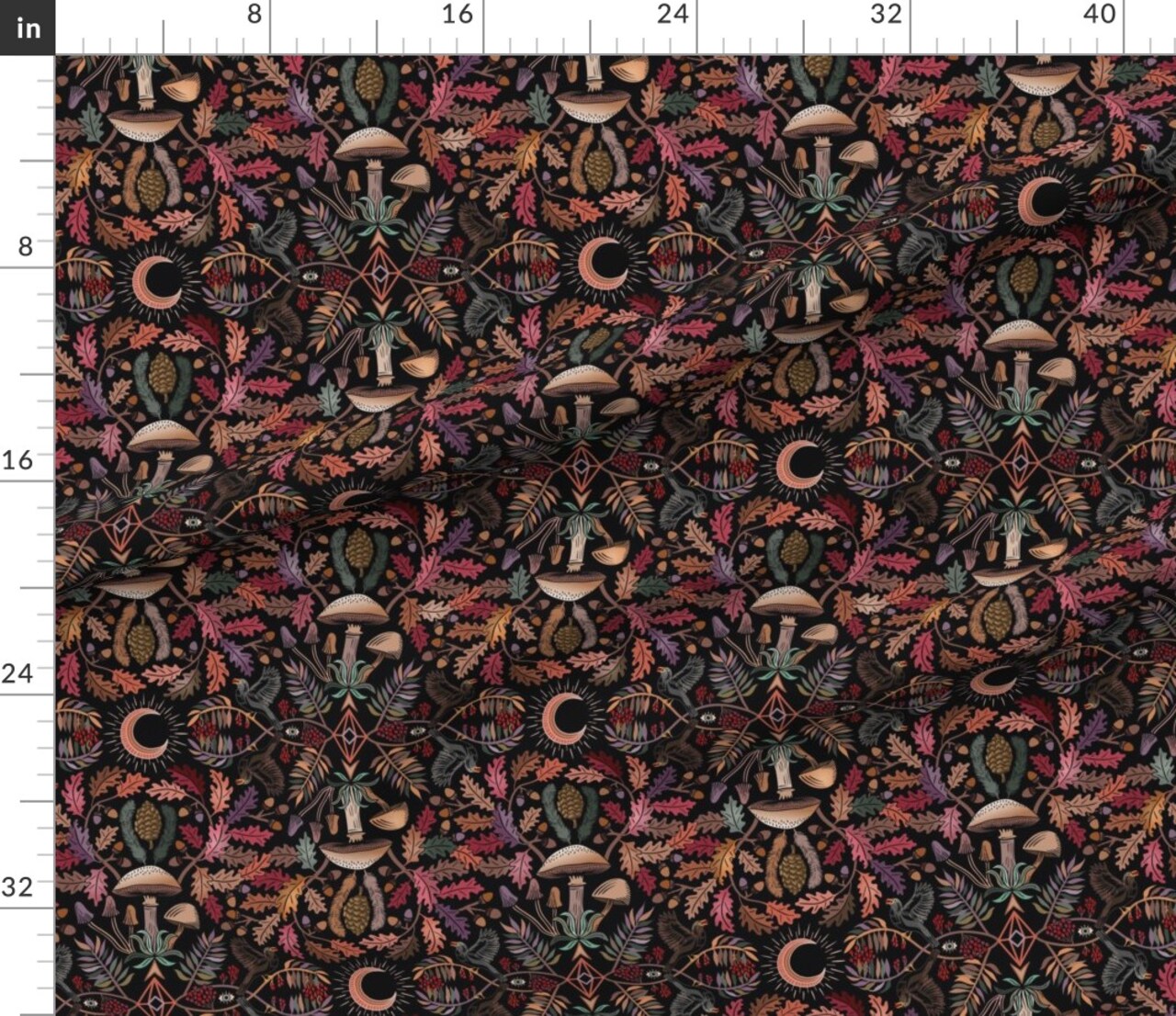 Autumn Botanical Kaleidoscope Oaks Acorns Mushrooms Custom Printed Fabric by Spoonflower Various Fabrics by the Yard or Fat Quarter